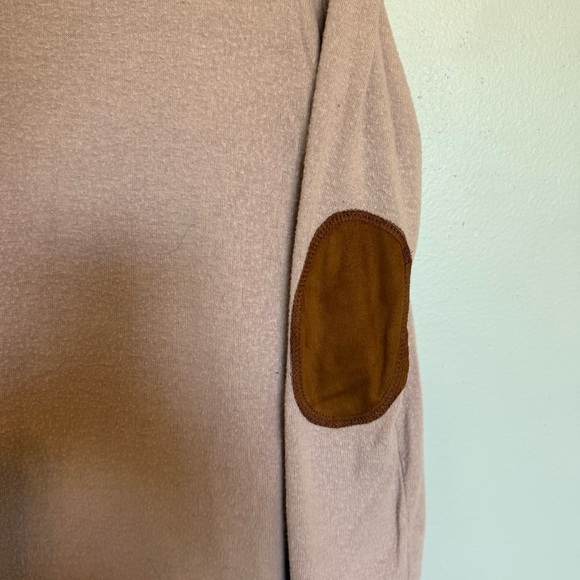 Staccato Blush Knit Brown Elbow Patch Tunic Button Down Back Size Medium - Picture 3 of 8